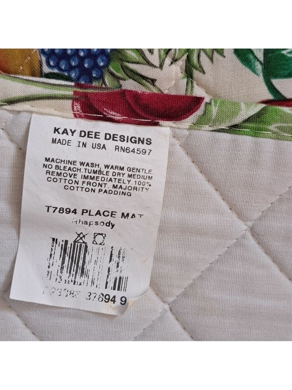 VTG KAY DEE RHAPSODY quilted fruit orchard placements napkins farmhouse USA - Picture 9 of 9